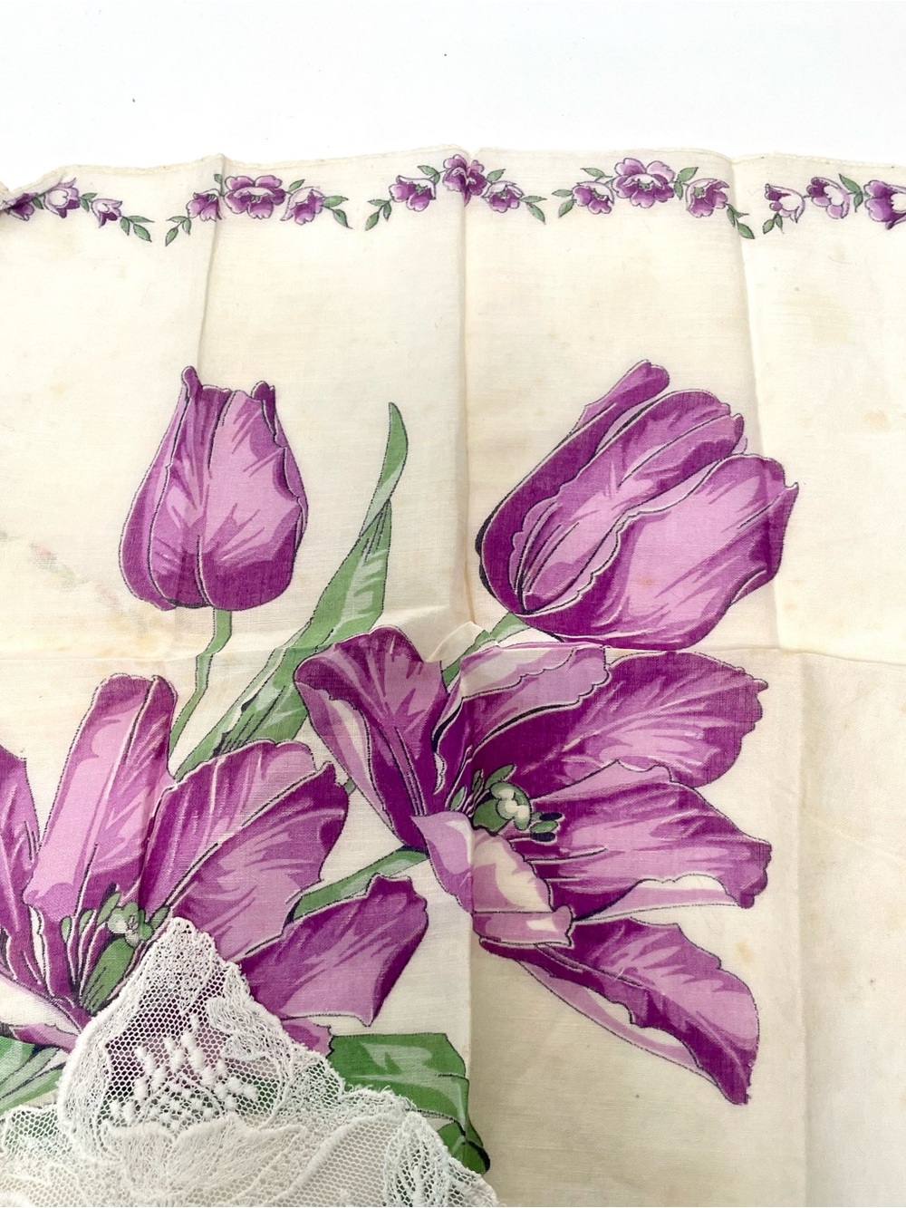 Lot of 10 Vintage Floral Handkerchiefs Hankies Rose Tulip Iris Lace Embroidered - Picture 7 of 13